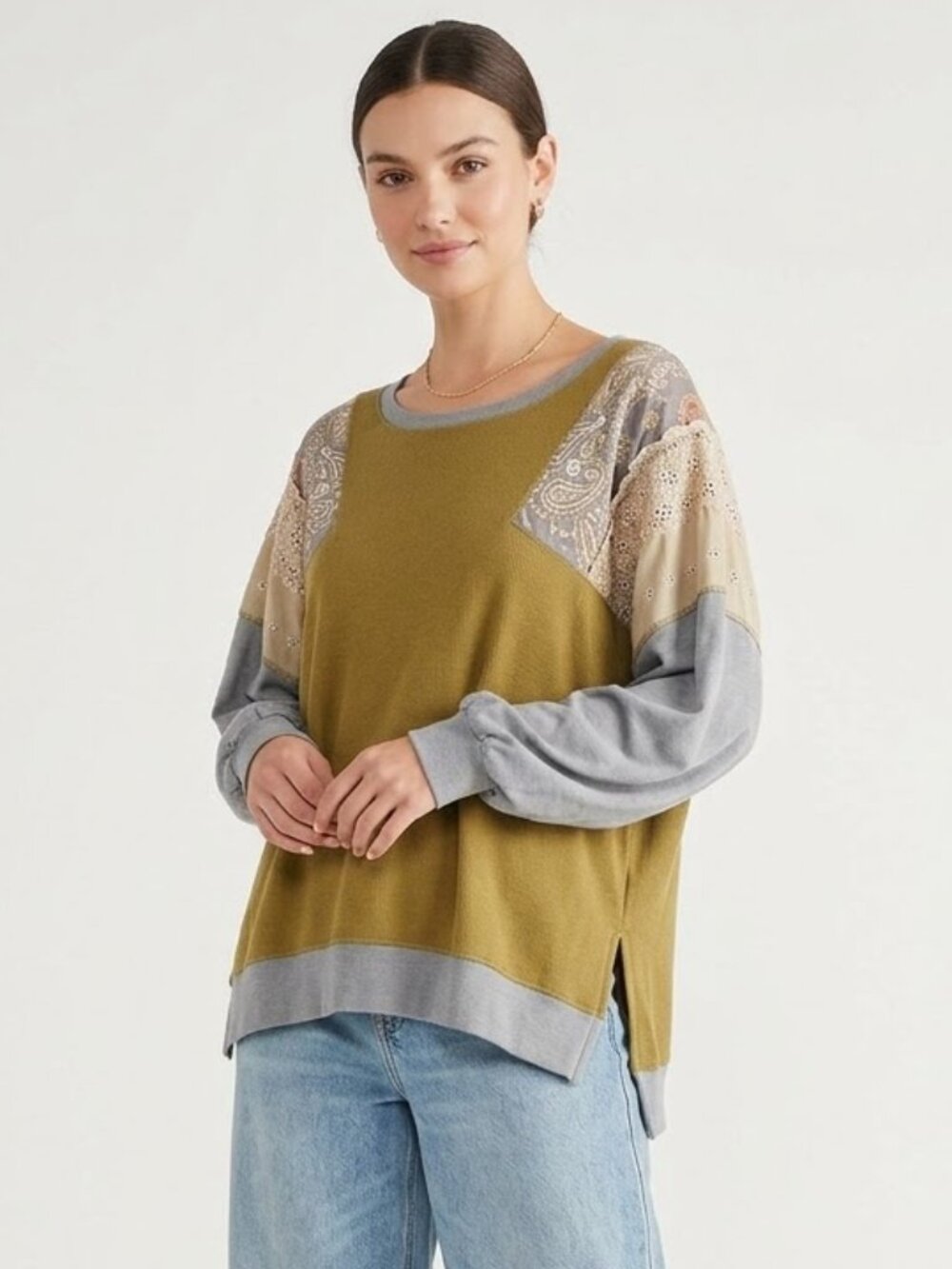 We the Free Top Boho Festival Green Gray Paisley Oversized S